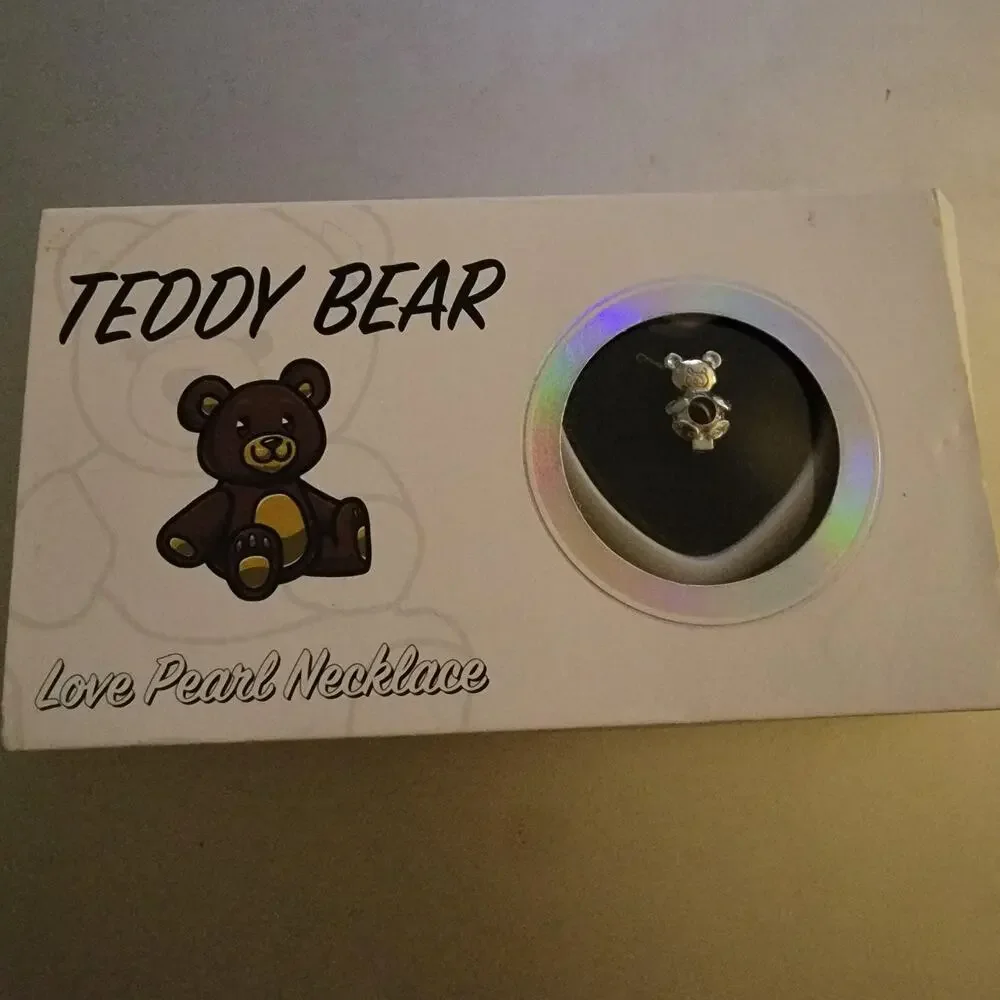 Teddy Bear Womens Watch Sterling Silver Case Metal Bracelet Love Pearl Necklace